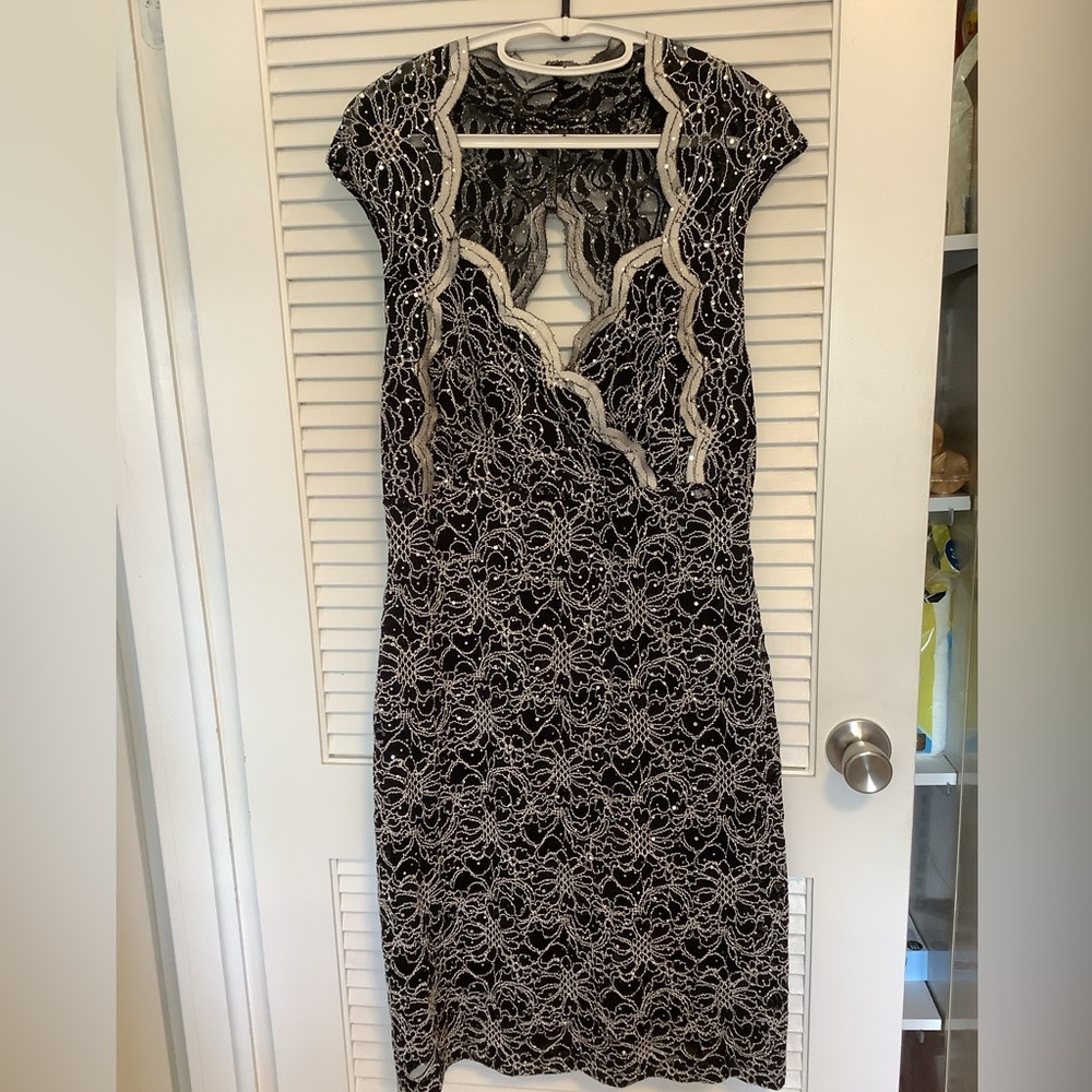 MINT BLACK/SILVER PARTY DRESS SEQUENCE CONNECTED APPAREL SIZE 16 SLEEVELESS
